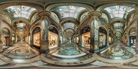 Obraz premium Galleria Vittorio Emanuele II in Milan, Italy: A Stunning Architectural Landmark Featuring Luxurious Shops, Elegant Glass Roof, and Historic Ambiance in the Heart of Milan