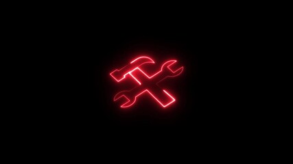 Neon glowing blue tools icon animation in black background