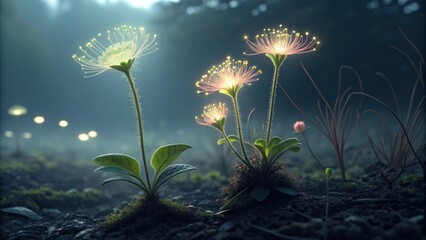 Engineered plants displaying glowing elements signifying active energy.