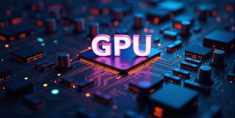 High-performance gpu processor mounted on advanced technological motherboard circuitry