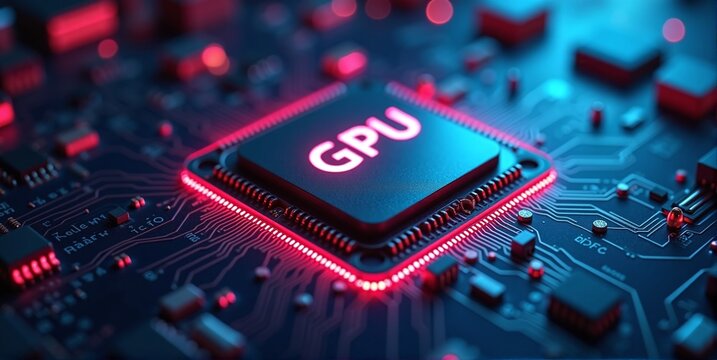 High-performance gpu processor mounted on advanced technological motherboard circuitry