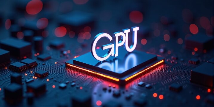 High-performance gpu processor mounted on advanced technological motherboard circuitry
