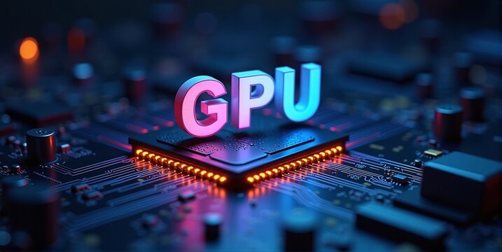High-performance gpu processor mounted on advanced technological motherboard circuitry