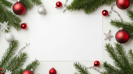 Elegant Christmas Card with White Background and Silver Accents,
