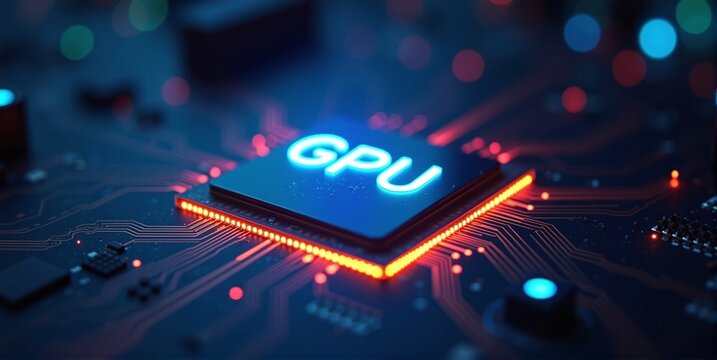 High-performance gpu processor mounted on advanced technological motherboard circuitry