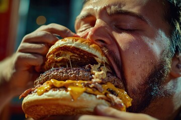 A person enjoying a juicy cheeseburger