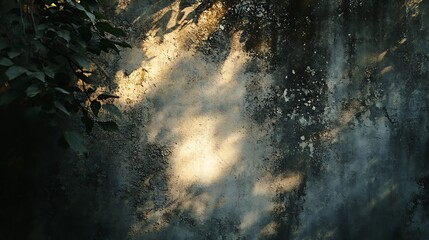 Light and shadow interplay on a rough concrete wall with a dark surrounding