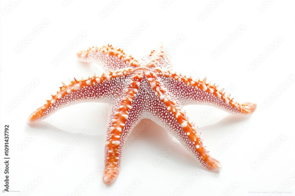Poster a close-up view of a starfish on a white surface, ideal for use in educational or scientific context