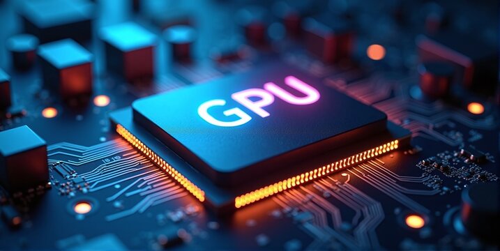 High-performance gpu processor mounted on advanced technological motherboard circuitry