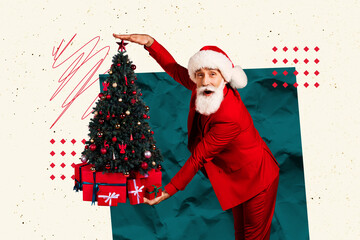 Trend artwork sketch design montage 3D collage of xmas winter new year spirit holiday spirit aged...