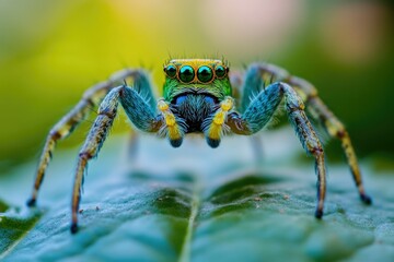 A close-up view of a spider sitting on a leaf
