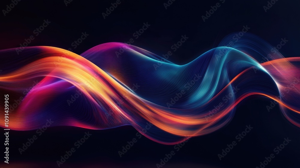Poster vibrant abstract wave patterns illuminated with shimmering light effects, showcasing vivid colors ag