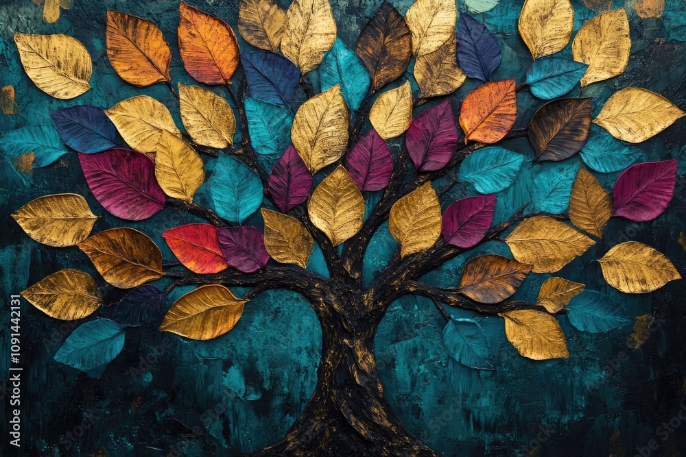 Poster a vibrant image of a tree with bright and colorful leaves