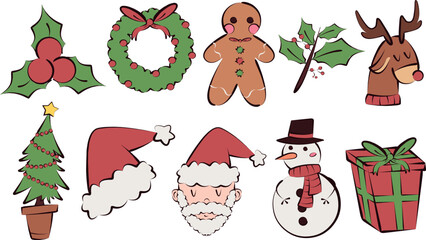 Christmas icons representing holiday season festivities and characters