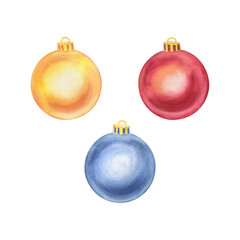 A set of watercolor Christmas balls. Christmas decorations.