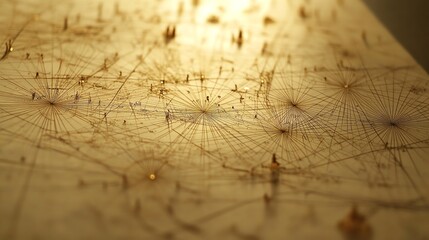 A grid of fine lines spreads across the entire map, suggesting an underlying network or system of connections.