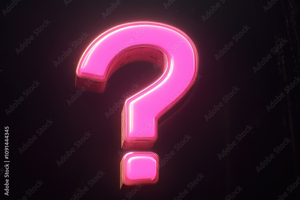 Poster a bright neon sign with a question mark on it, often used for questioning or seeking answers