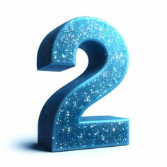 blue 3d number 2 in glitter texture isolated on white background
