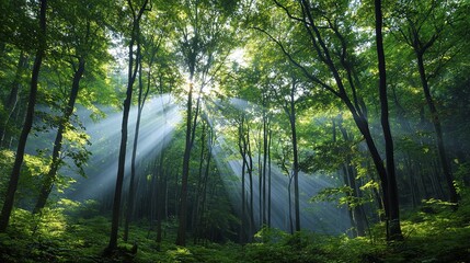 Obraz premium Serene Bamboo Forest with Sunlight Filtering Through