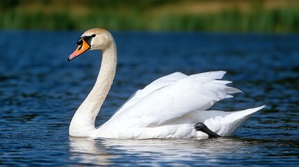 Obraz premium Elegant Swan Gliding Over Calm Pond Waters