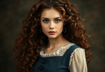 Beautiful Woman with Long Curly Hair Portrait Fashion Beauty