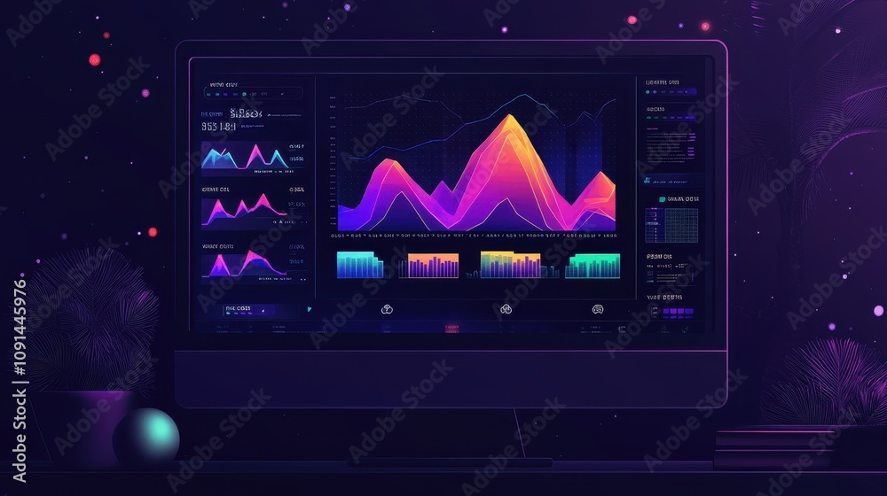 Fototapete A computer monitor displays a colorful graph with a purple background
