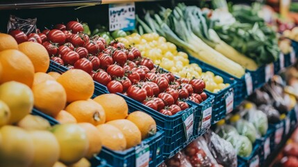 Obraz premium Fresh Produce Display with Assortment of Fruits and Vegetables