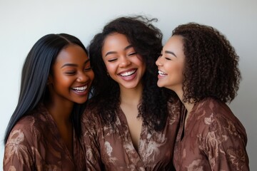 Fototapeta premium Young women enjoying each other's company in chocolate-themed sleepwear