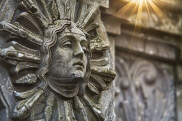 Obraz premium A statuesque figure with a sun symbolized on her facial features