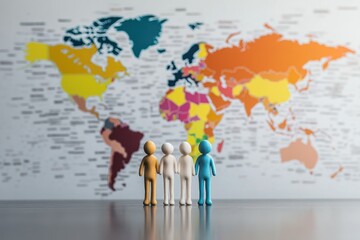 People gathered around a globe discussing travel and exploration, great for presentation or report purposes