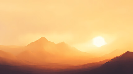 Atmospheric panorama on the surface of mars. martian landscape photo with hazy orange sky. Desolate Alien Desert. Illustration