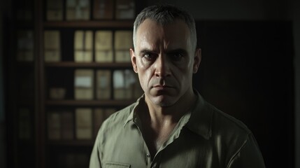 Obraz premium Man with a Troubled Past in a Dark Room