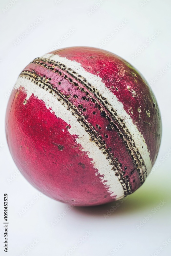 Poster a single red and white ball sits on a white surface, with a simple background