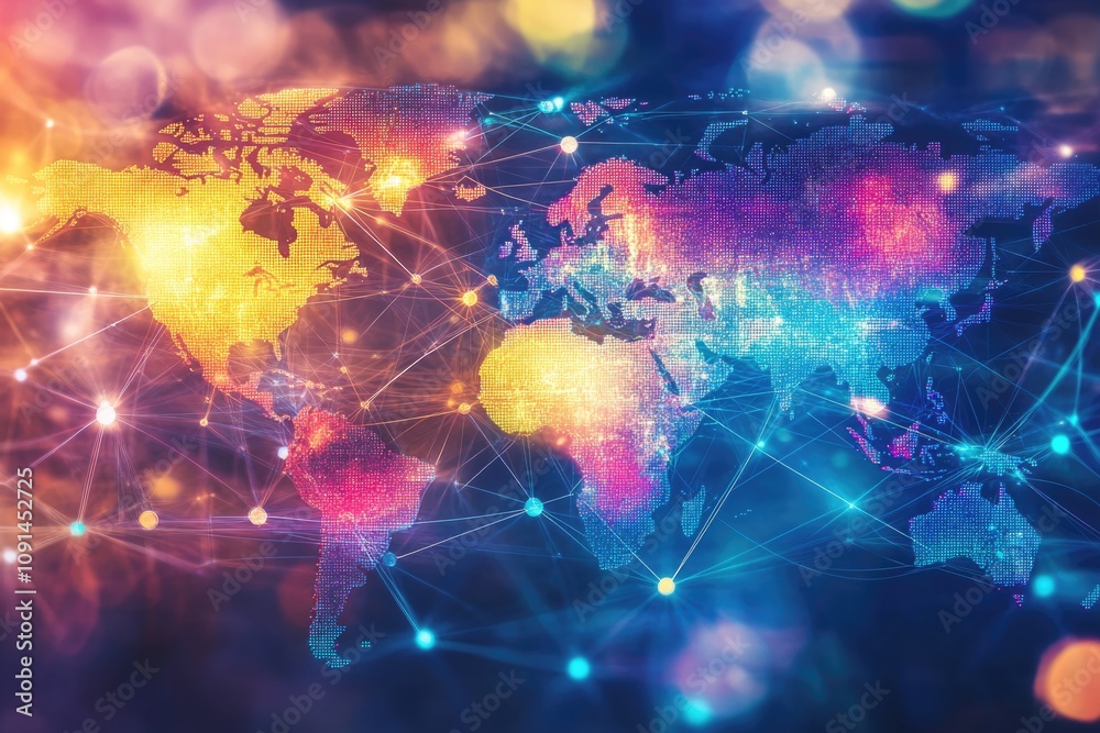 Poster A world map with connected lines forming a network