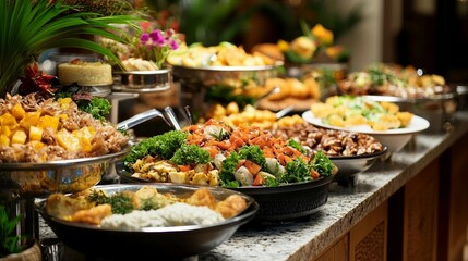 Fototapeta premium a buffet table filled with lots of different types of food