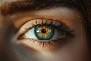 Fototapeta premium A detailed shot of a person's blue eye with eyelashes and pupil