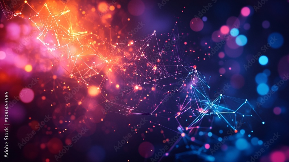 Poster Abstract plexus lines and particles connecting in a colorful network