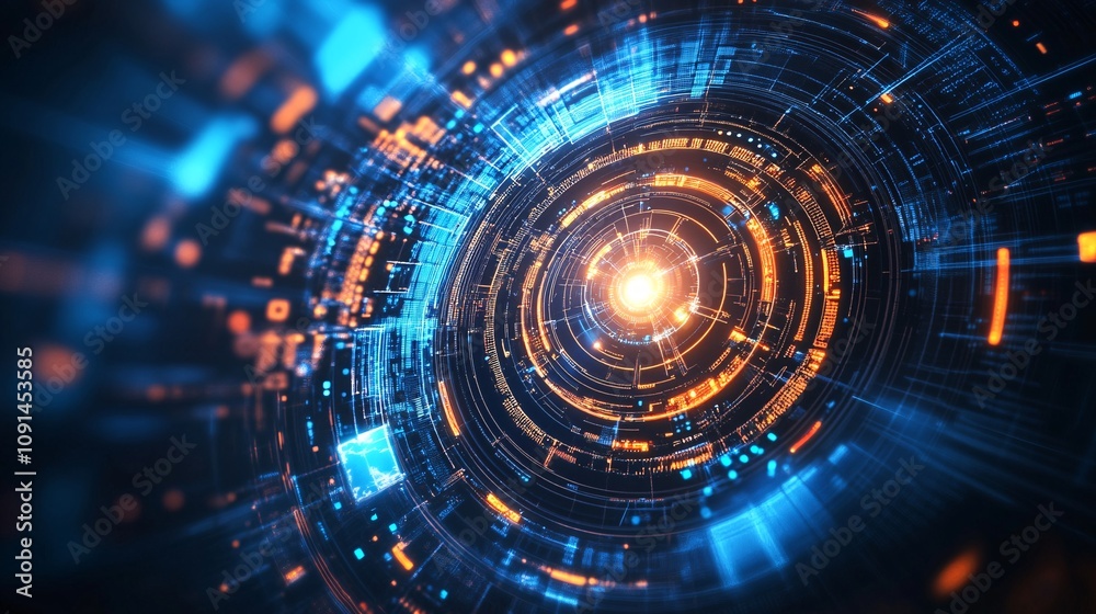 Aufkleber Futuristic technological hud showing rotating circles with data flowing