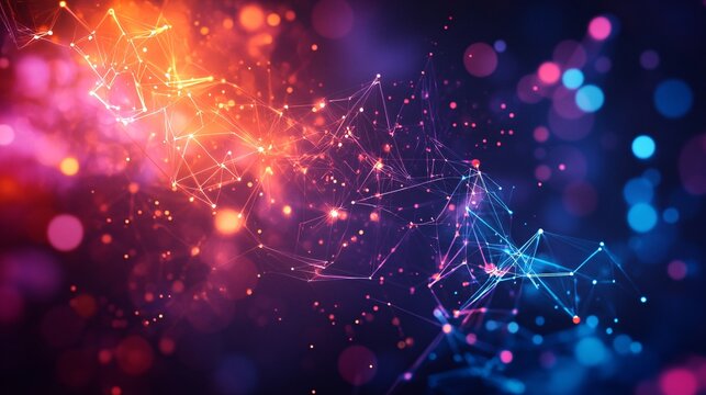 Abstract plexus lines and particles connecting in a colorful network