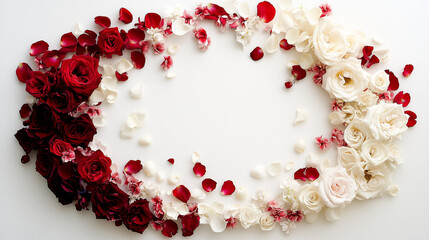 Obraz premium Circular Rose Frame from White to Deep Red with Petals