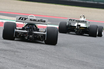 Fototapeta premium Scarperia, Italy - October 12th 2024: Williams FW06 of year 1978 ex Alan Jones drive by unknown in action during practice session at Mugello Circuit.