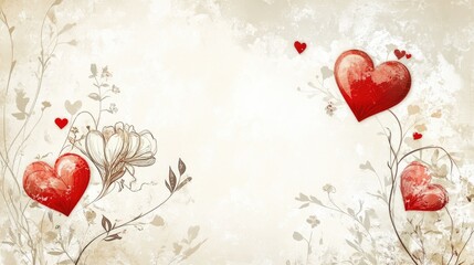 Decorative white postcard featuring elegant floral and heart motifs, designed for conveying congratulations and best wishes, with a blank space for personalized messages.