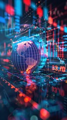 Fototapeta premium Global financial data visualization with a digital globe.