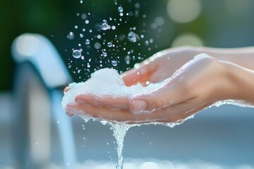 Fototapeta premium Water droplets caught by clean hands