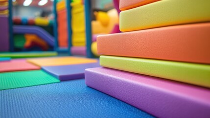 A stack of vibrant foam blocks on the floor, great for playtime or decorative purposes