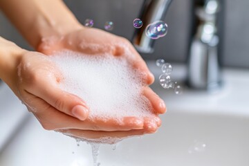 Fototapeta premium Water flowing from faucet into welcoming hands