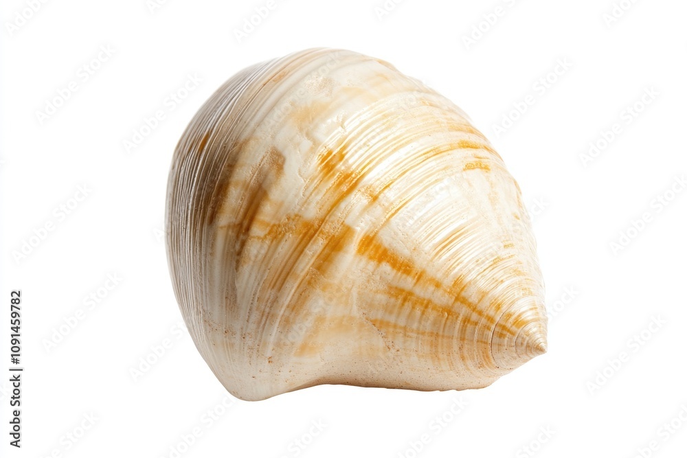 Poster a detailed view of a shell's surface on a plain white background, suitable for use in still life pho