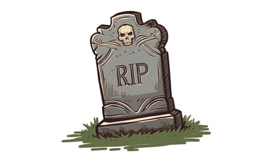 Cartoon-Style Tombstone with "RIP" Engraved and Skull Decoration