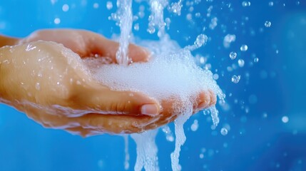 Fototapeta premium Hands with Glimmering Soap Bubbles in Soft Light