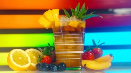 Fototapeta premium Refreshing Tropical Drink with Fresh Fruits and Ice